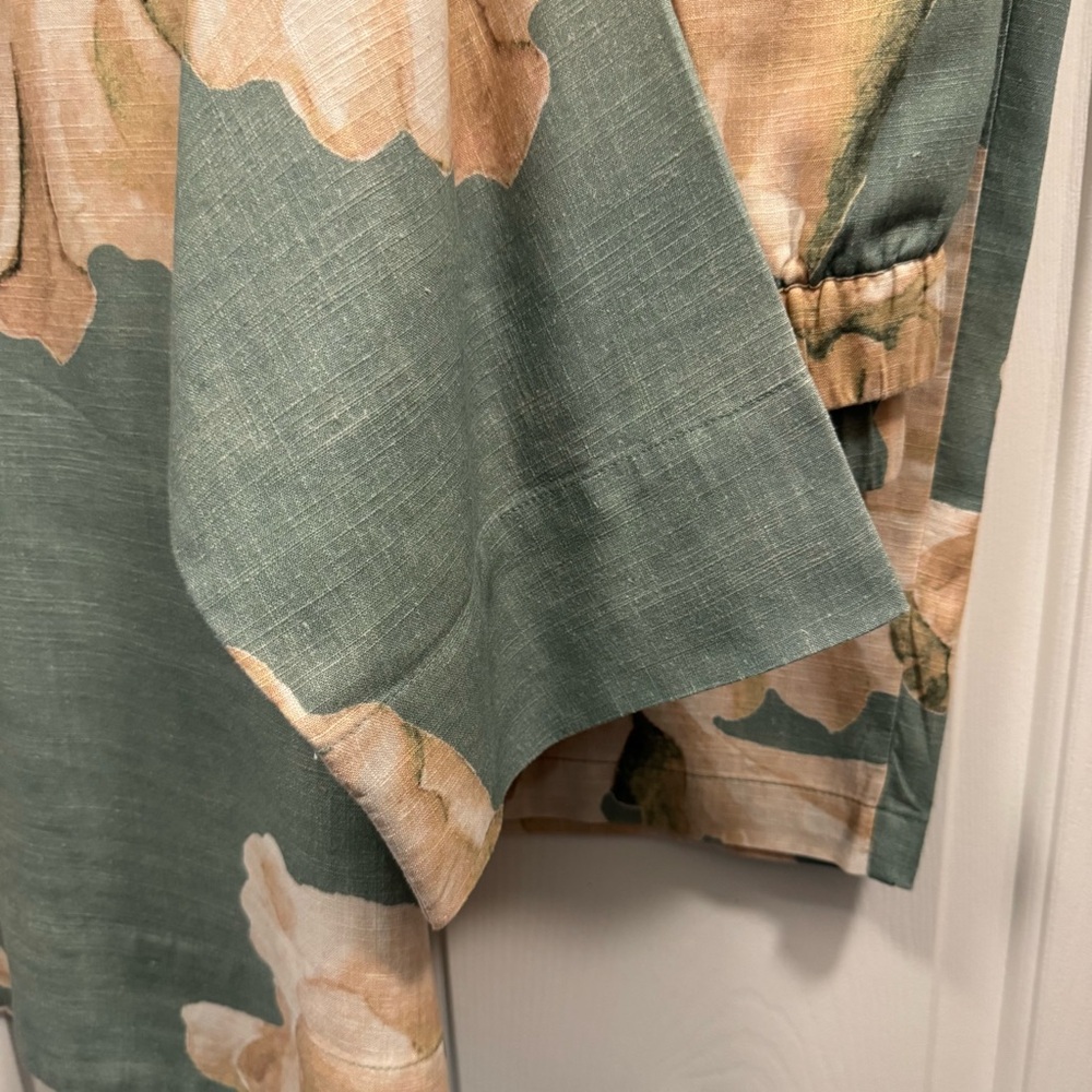 Women’s Top & Pants Set Linen Green Beige Floral - Picture 3 of 10